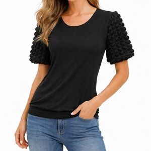 Umgee Black Puff Sleeve Women's Blouse